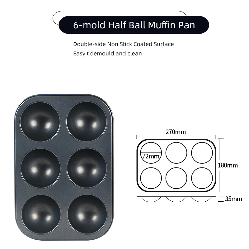 Carbon Steel Non Stick 6-Cup 12-Cup Half Ball Muffin Baking Pan Hemisphere Shape Cupcake Baking Mold Baking Pans