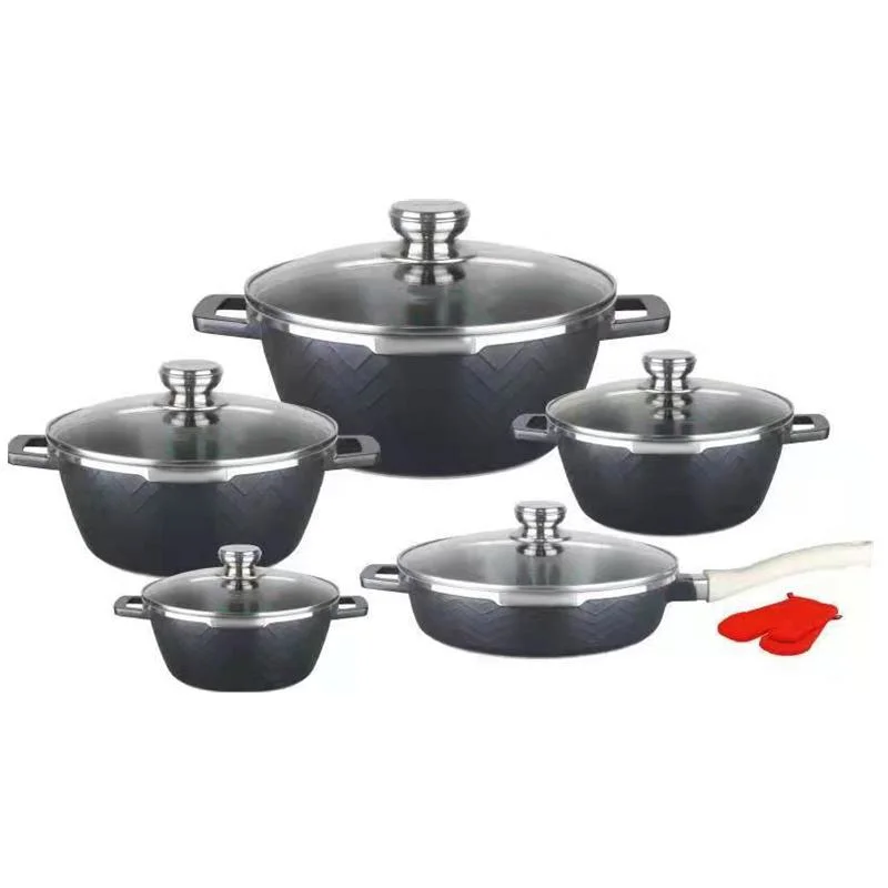 12PCS Aluminum Cookware Set with 2PCS Gloves