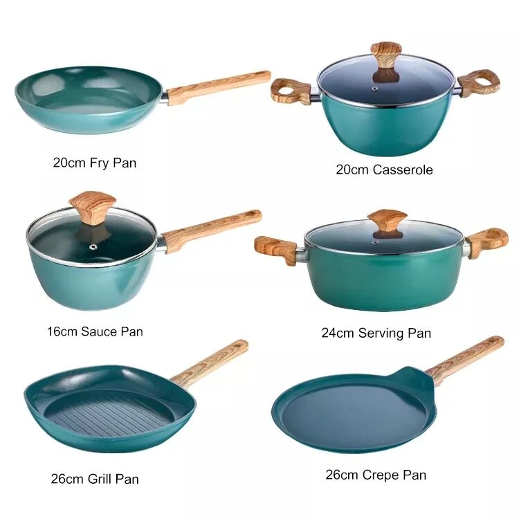 Green Pots Marble Coating with Detachable Handle Non Stick Pots and Pans Forged Aluminum Cookware Sets with Induction Bottom