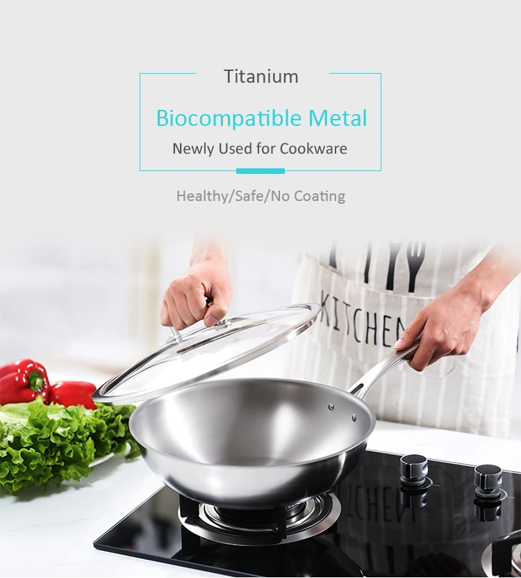 30cm Premium Quality Titanium Aluminum Steel Cooking Cookware Wok with Lid